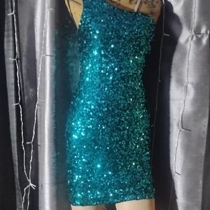 Lulu's Sparkling Teal Mini Dress